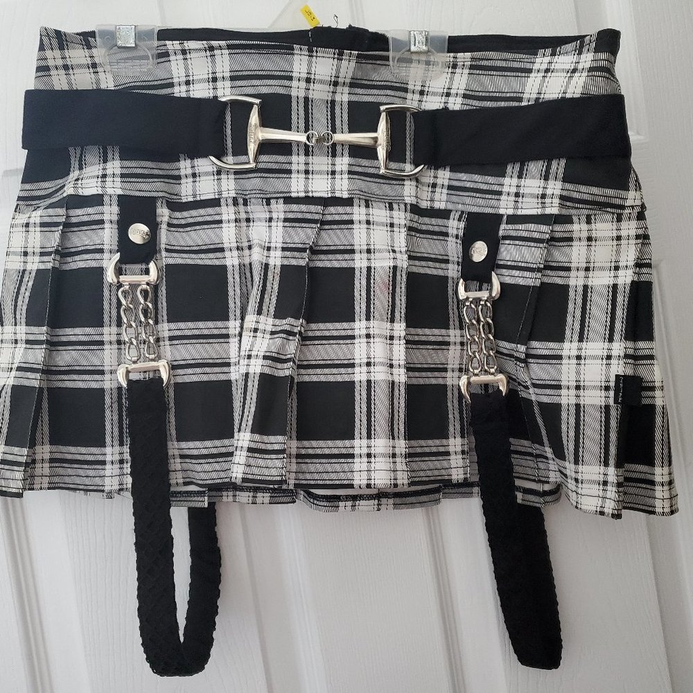 Tripp Pleaded Blackand White Plaid Skirt